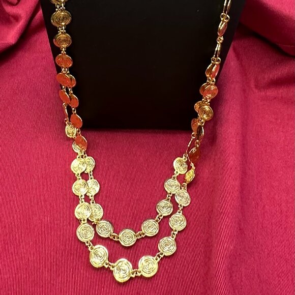 VTG Liz Claiborne Mini-Medallion Gold-Tone Dual Strand Necklace - Picture 1 of 13